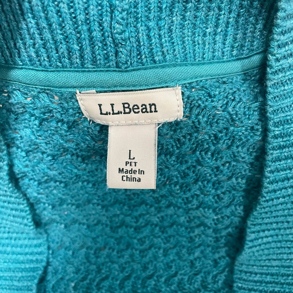 Vintage L.L. Bean Textured Knit Cardigan Sweater L Petite Teal Open Front - Picture 6 of 8